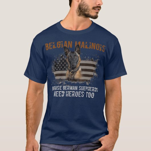 Belgische Malinois Amerikaanse vlag Funny Dog Gift T-shirt (Voorkant)
