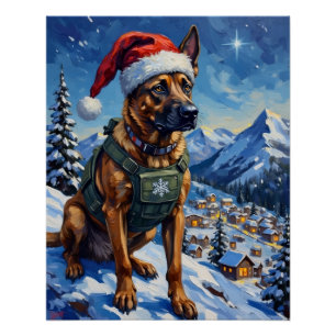Belgische Malinois Bergpatrouille Kerstmis Perfect Poster