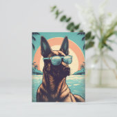 Belgische Malinois bij een tropisch strand tijdens Briefkaart (Staand voorkant)