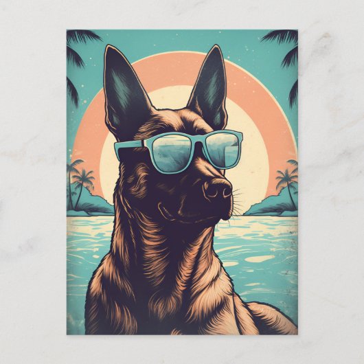 Belgische Malinois bij een tropisch strand tijdens Briefkaart (Voorkant)