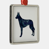 Belgische Malinois Black Waterverf Silhouette Metalen Ornament (Rechts)