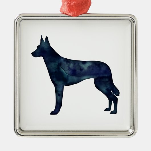 Belgische Malinois Black Waterverf Silhouette Metalen Ornament (Voorkant)