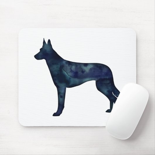 Belgische Malinois Black Waterverf Silhouette Muismat (Met muis)