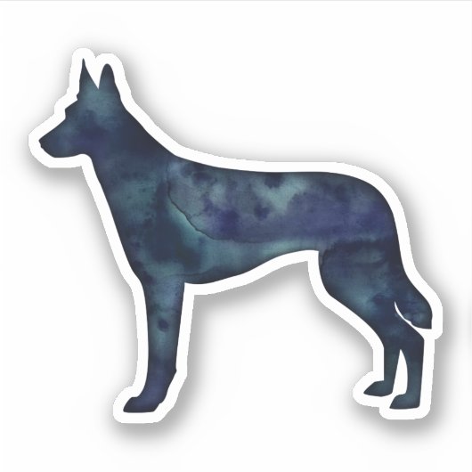 Belgische Malinois Black Waterverf Silhouette Sticker (Voorkant)