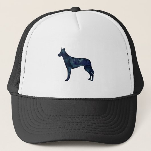 Belgische Malinois Black Waterverf Silhouette Trucker Pet (Voorkant)