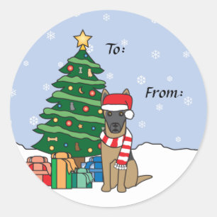 Belgische Malinois en kerstboom Ronde Sticker
