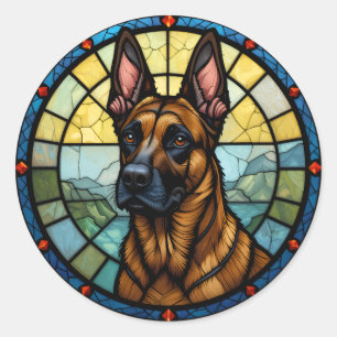 Belgische Malinois Glas-in-lood Stijl Illustratie Ronde Sticker