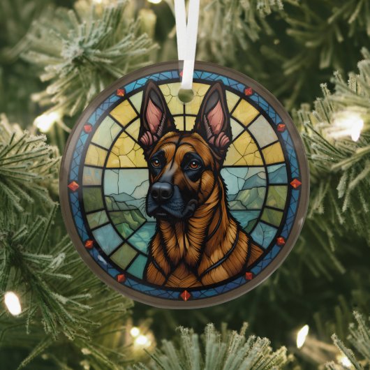 Belgische Malinois Glas-in-loodstijl Illustratie Glas Ornament (Insitu)