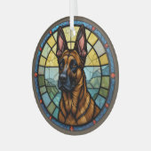 Belgische Malinois Glas-in-loodstijl Illustratie Glas Ornament (Voorkant links)