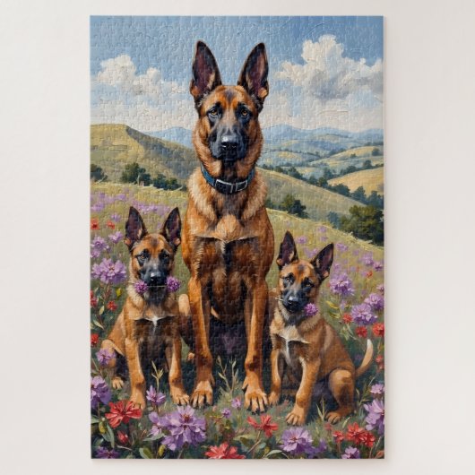 Belgische Malinois Heather Field Kunst Legpuzzel (Verticaal)