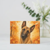 Belgische Malinois Herfst Bos Hond Briefkaart (Staand voorkant)