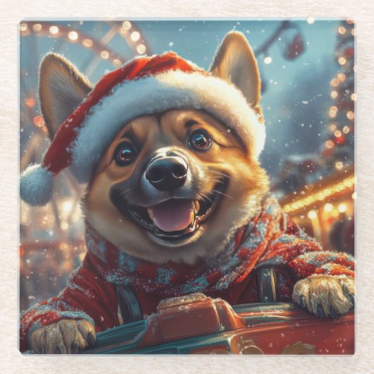 Belgische Malinois Hond Achtbaan Kerstmis Glazen Onderzetter (Voorkant)