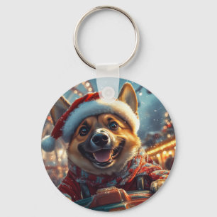 Belgische Malinois Hond Achtbaan Kerstmis Sleutelhanger