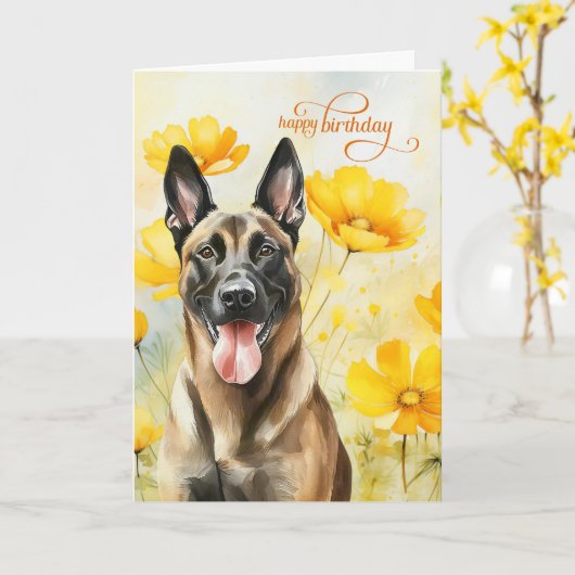 Belgische Malinois hond en Golden Poppies verjaard Kaart (Gele Bloem)