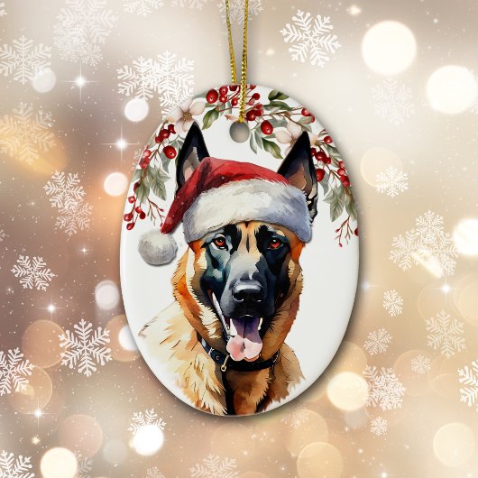 Belgische Malinois Hond Holly Berry Kerstmis Keramisch Ornament