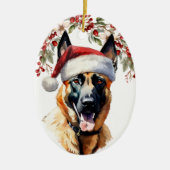 Belgische Malinois Hond Holly Berry Kerstmis Keramisch Ornament (Voorkant)