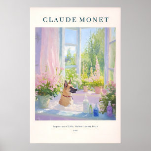 Belgische Malinois-hond in badkuip Kunstprint Mone Poster
