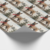 Belgische Malinois Hond in Sneeuw Kerstmis Cadeaupapier (Hoek)