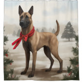 Belgische Malinois Hond in Sneeuw Kerstmis Douchegordijn (Voorkant)