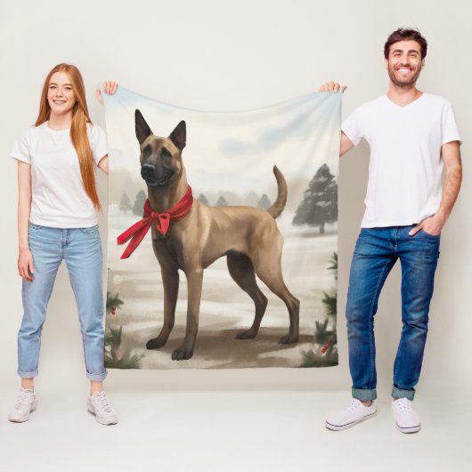 Belgische Malinois Hond in Sneeuw Kerstmis Fleece Deken (In situ)