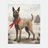 Belgische Malinois Hond in Sneeuw Kerstmis Fleece Deken (Voorkant)