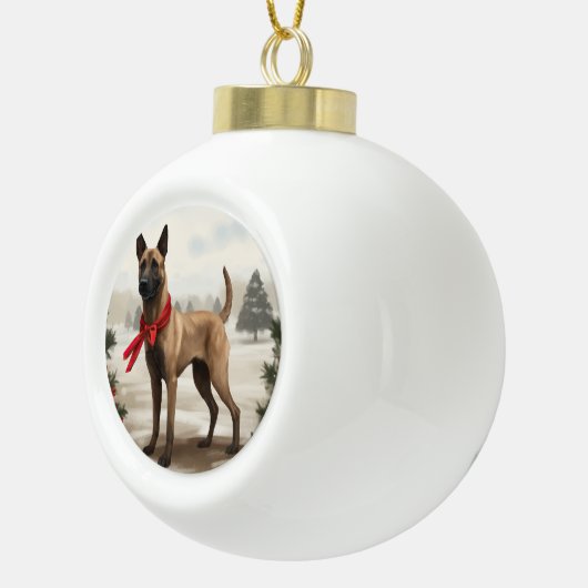 Belgische Malinois Hond in Sneeuw Kerstmis Keramische Bal Ornament (Rechts)