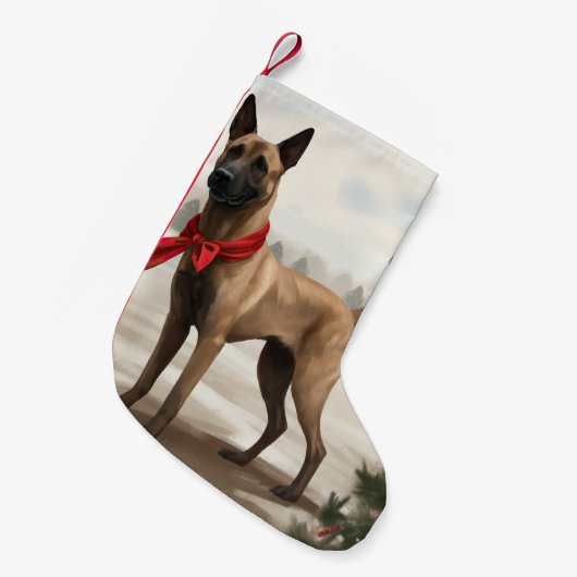 Belgische Malinois Hond in Sneeuw Kerstmis Kleine Kerstsok (Voorkant (Hangend))