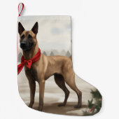 Belgische Malinois Hond in Sneeuw Kerstmis Kleine Kerstsok (Voorkant)