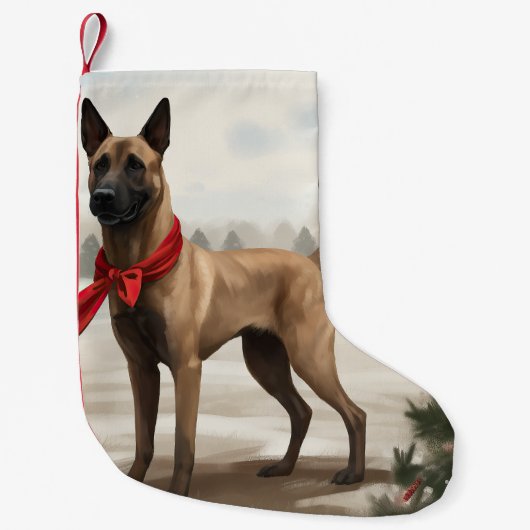 Belgische Malinois Hond in Sneeuw Kerstmis Kleine Kerstsok (Voorkant)