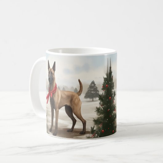 Belgische Malinois Hond in Sneeuw Kerstmis Koffiemok (Voorkant links)