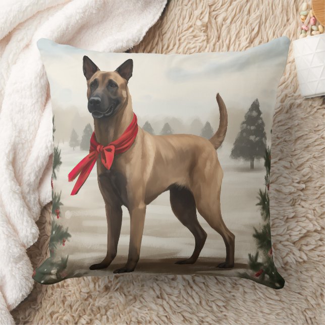 Belgische Malinois Hond in Sneeuw Kerstmis Kussen (Deken)