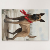 Belgische Malinois Hond in Sneeuw Kerstmis Legpuzzel (Horizontaal)