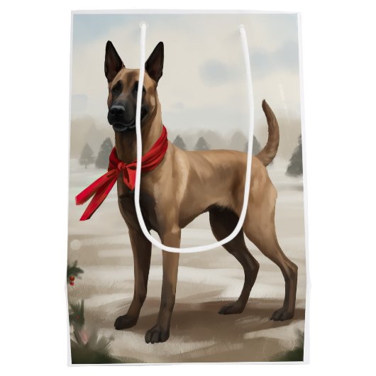 Belgische Malinois Hond in Sneeuw Kerstmis Medium Cadeauzakje (Achterkant)