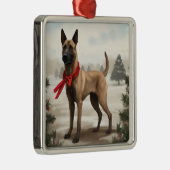 Belgische Malinois Hond in Sneeuw Kerstmis Metalen Ornament (Rechts)