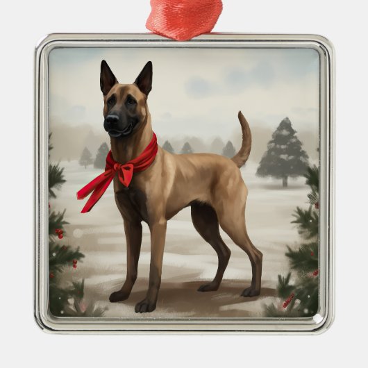 Belgische Malinois Hond in Sneeuw Kerstmis Metalen Ornament (Voorkant)