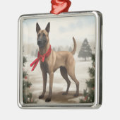 Belgische Malinois Hond in Sneeuw Kerstmis Metalen Ornament (Links)