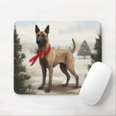 Belgische Malinois Hond in Sneeuw Kerstmis Muismat (Met muis)