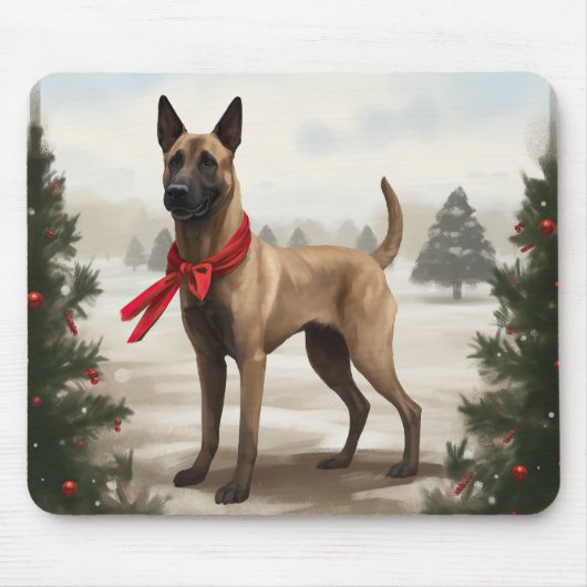 Belgische Malinois Hond in Sneeuw Kerstmis Muismat (Voorkant)