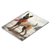 Belgische Malinois Hond in Sneeuw Kerstmis Notitieboek (Linkerzijde)