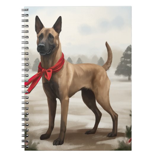 Belgische Malinois Hond in Sneeuw Kerstmis Notitieboek (Voorkant)