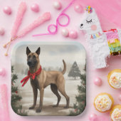 Belgische Malinois Hond in Sneeuw Kerstmis Papieren Bordje (Feest)