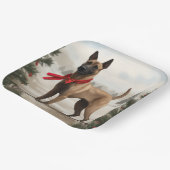 Belgische Malinois Hond in Sneeuw Kerstmis Papieren Bordje (Gebogen)