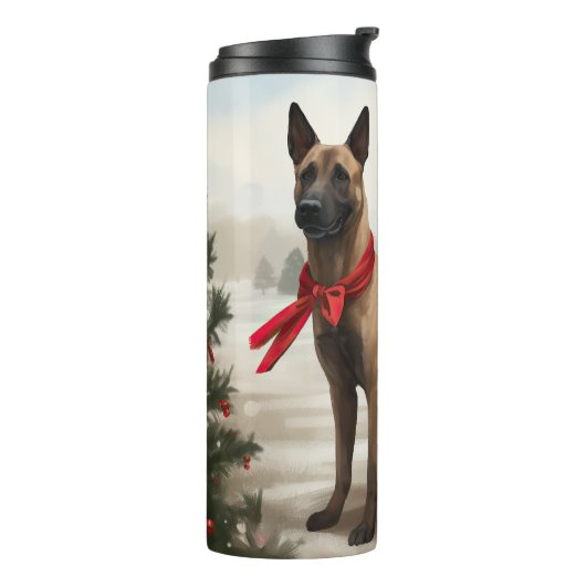 Belgische Malinois Hond in Sneeuw Kerstmis Thermosbeker (Gedraaid links)
