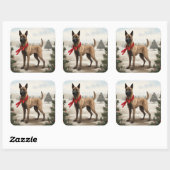 Belgische Malinois Hond in Sneeuw Kerstmis Vierkante Sticker (Vel)