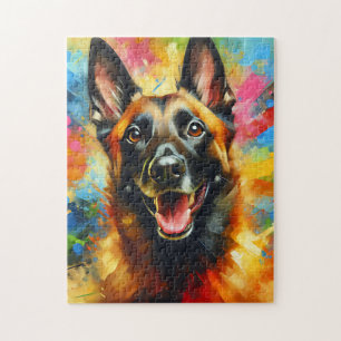 Belgische Malinois Hond Portret Acryl Kunstprint Legpuzzel