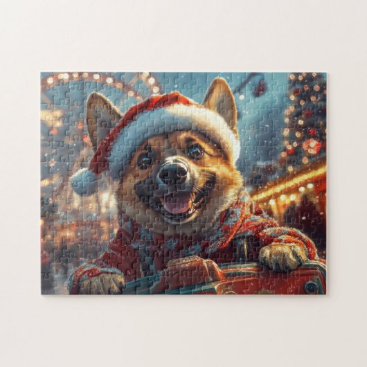 Belgische Malinois-hond Rollercoaster Kerstmis Legpuzzel (Horizontaal)