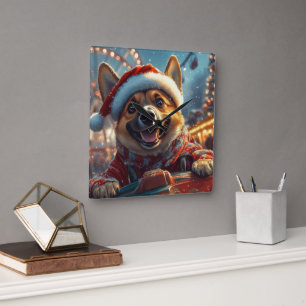 Belgische Malinois hond rollercoaster Kerstmis  Vierkante Klok