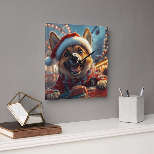 Belgische Malinois hond rollercoaster Kerstmis Vierkante Klok (Kantoor)