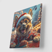Belgische Malinois hond rollercoaster Kerstmis Vierkante Klok (Hoek)