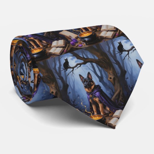 Belgische Malinois-hond Whimsical Halloween-schild Stropdas (Opgerold)